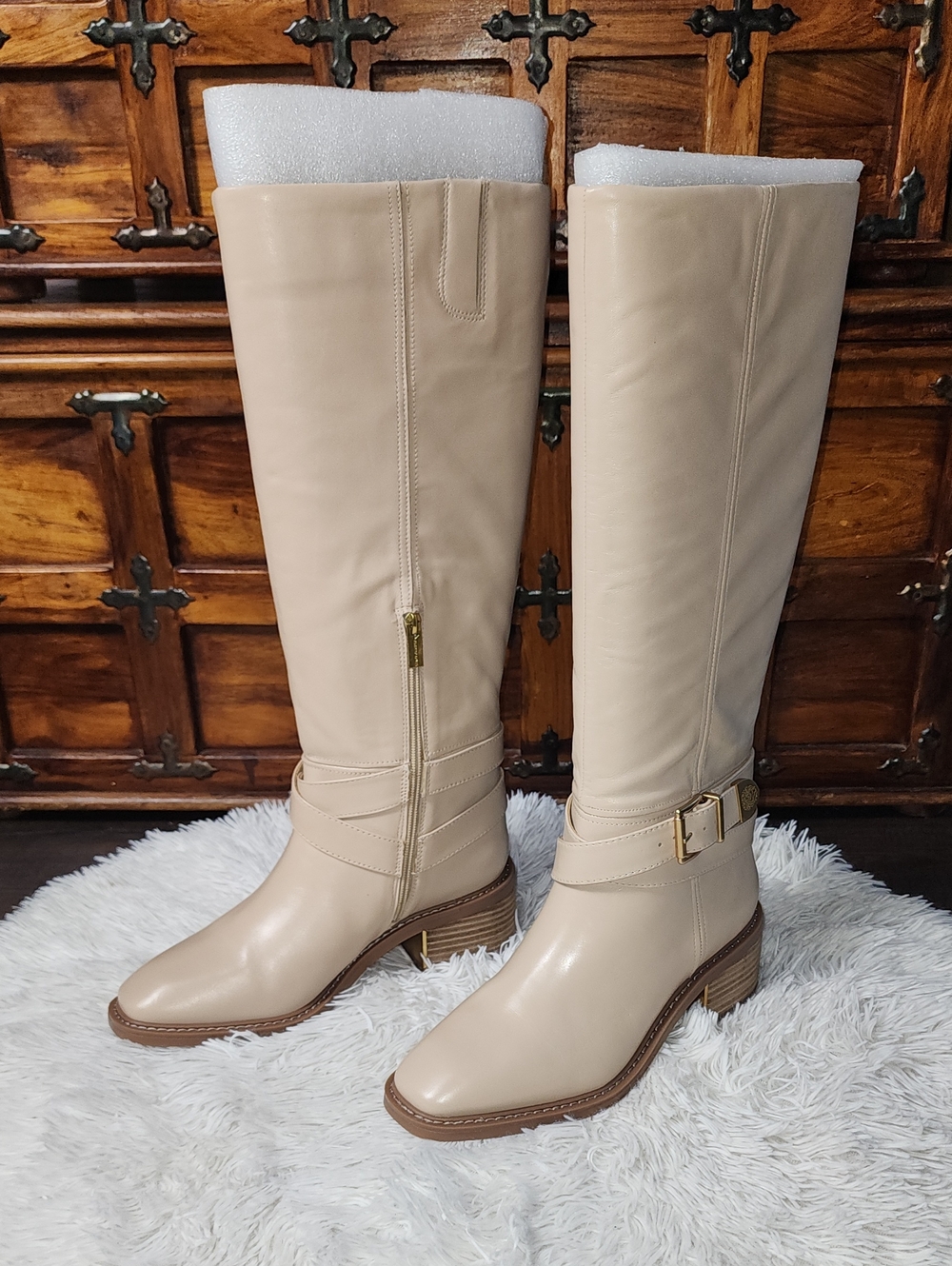 Vince Camuto "Gini" Knee High Leather Boot in Soft Buff